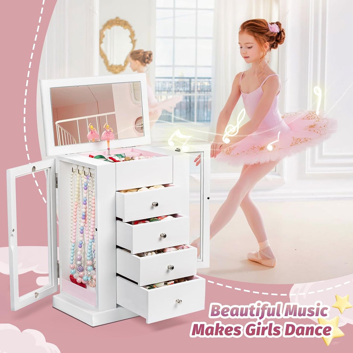 Caja de Joyería Emfogo para Niñas, Caja de Joyería Musical con Bail...