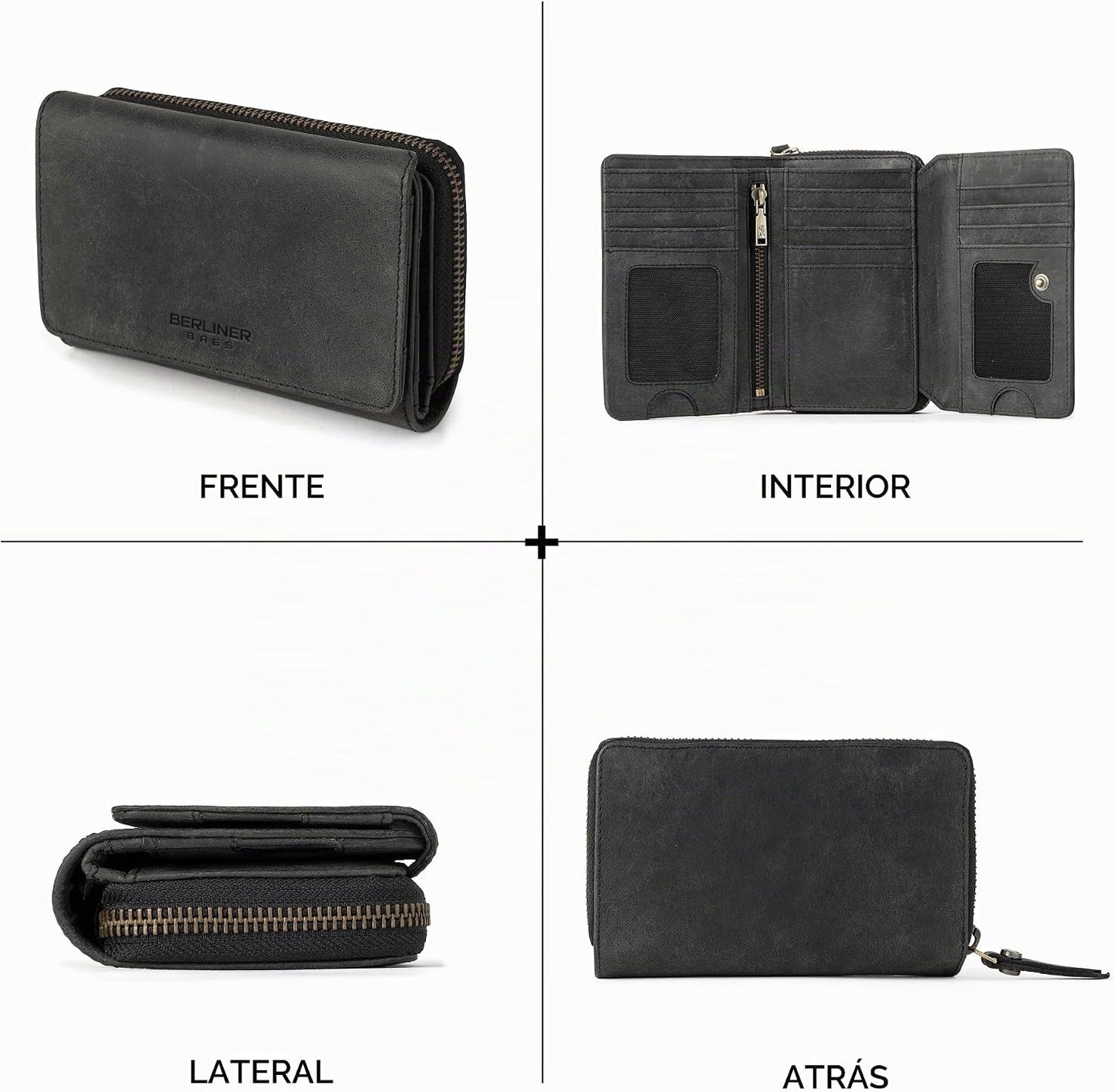 BERLINER BAGS Cartera vintage de piel auténtica Viena, con bloqueo...