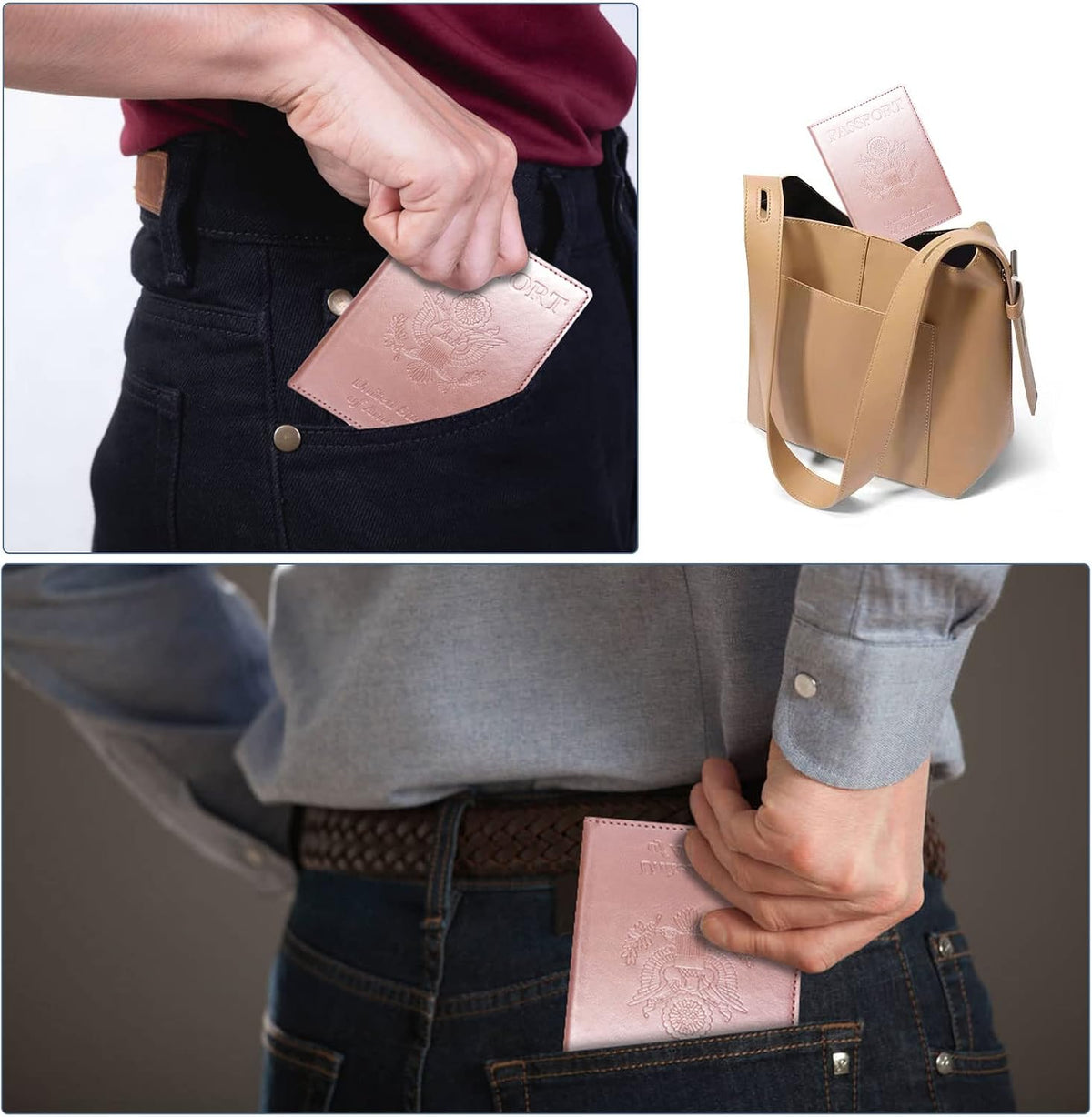 Funda para Pasaporte Tipo Cartera con Bloqueo RFID de Cuero Ranura...