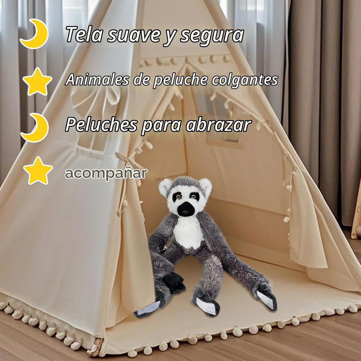 Hideekoog Juguete de peluche de lémur colgante, ganchos y animales...