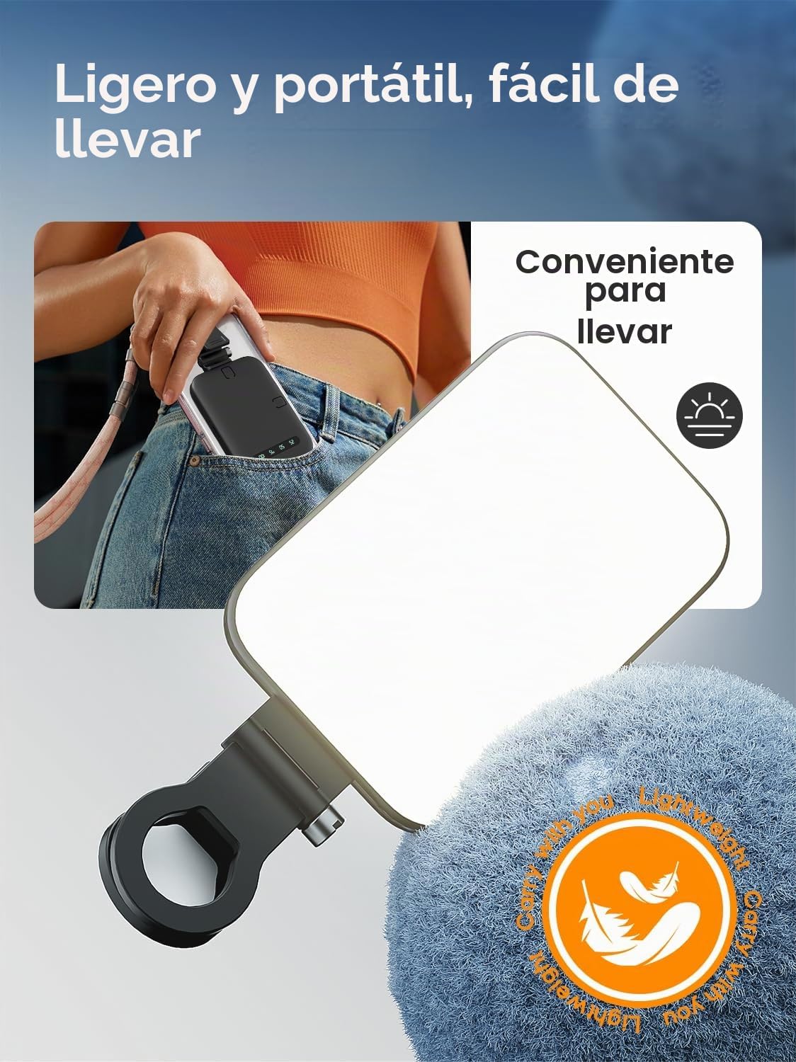 Luz para selfie recargable con clip para teléfono, luz LED portátil...