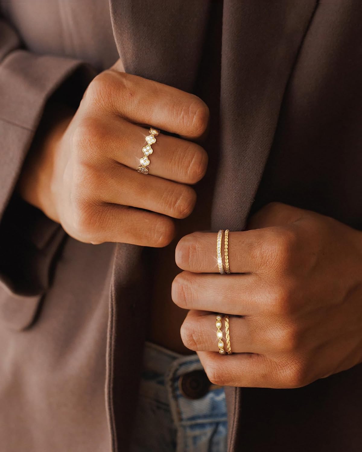 Anillos apilables de oro para mujer, no se deslustra, chapados en o...
