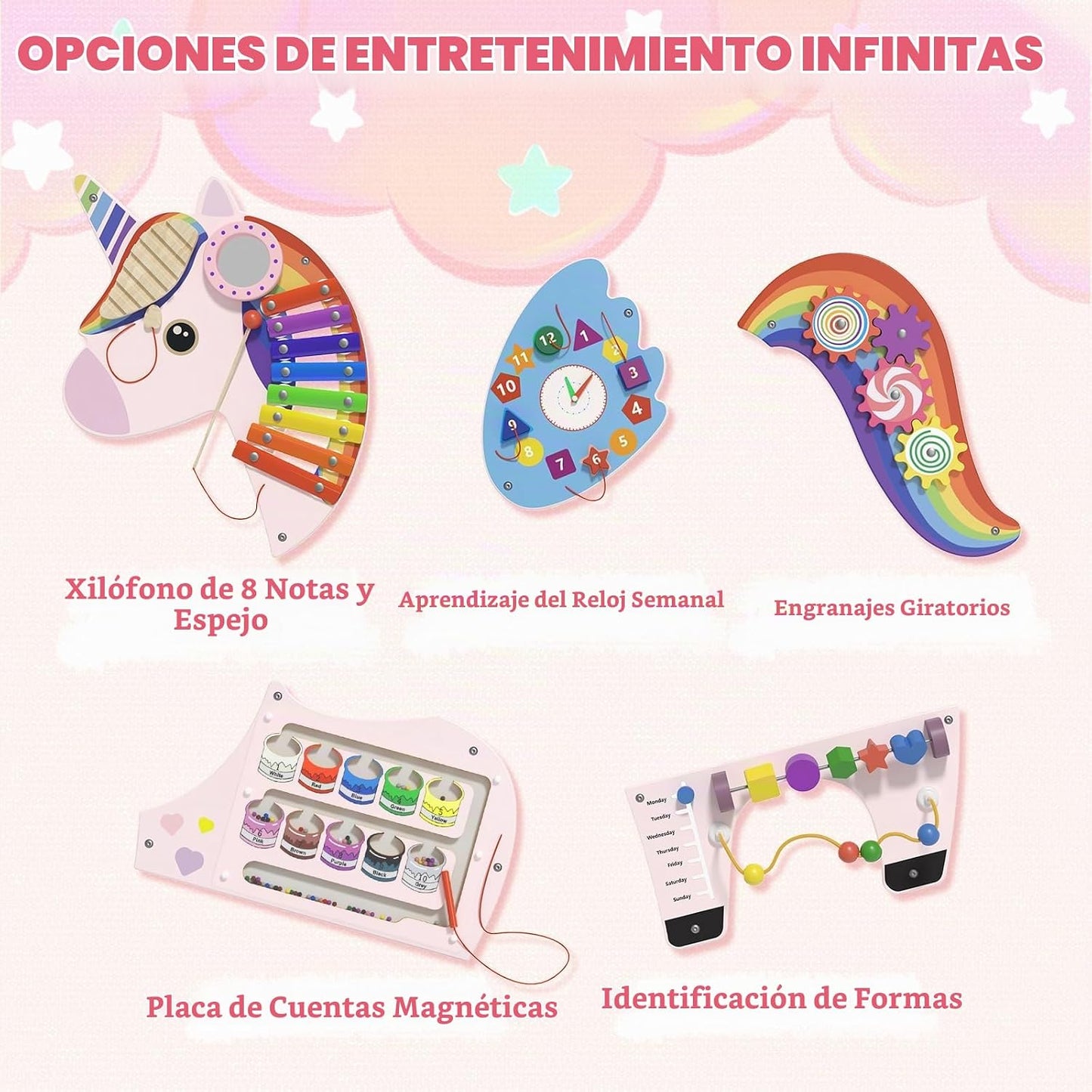 Panel de Pared Sensorial de Unicornio para Niños - Paneles de Table...