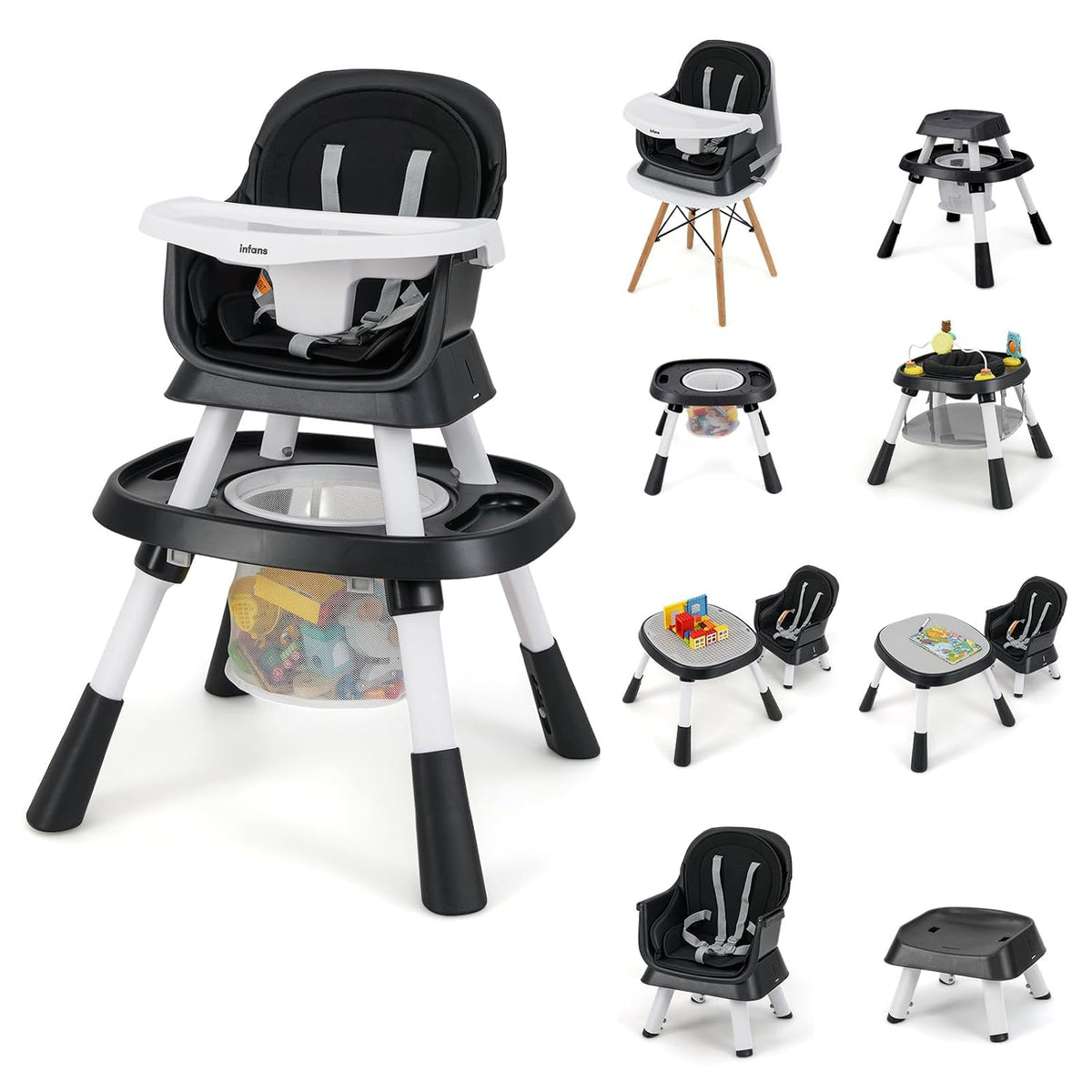 INFANS Silla Alta 9 en 1, Silla Alta Convertible para Bebés y Niños...