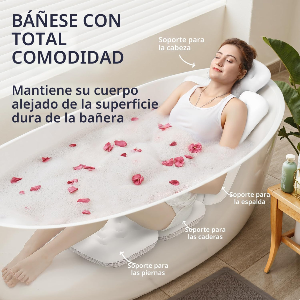 Almohada de baño de cuerpo completo para bañera, cojín grueso para...