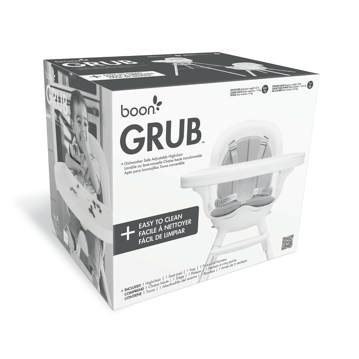 Boon GRUB Silla alta ajustable para bebé, silla alta convertible y...