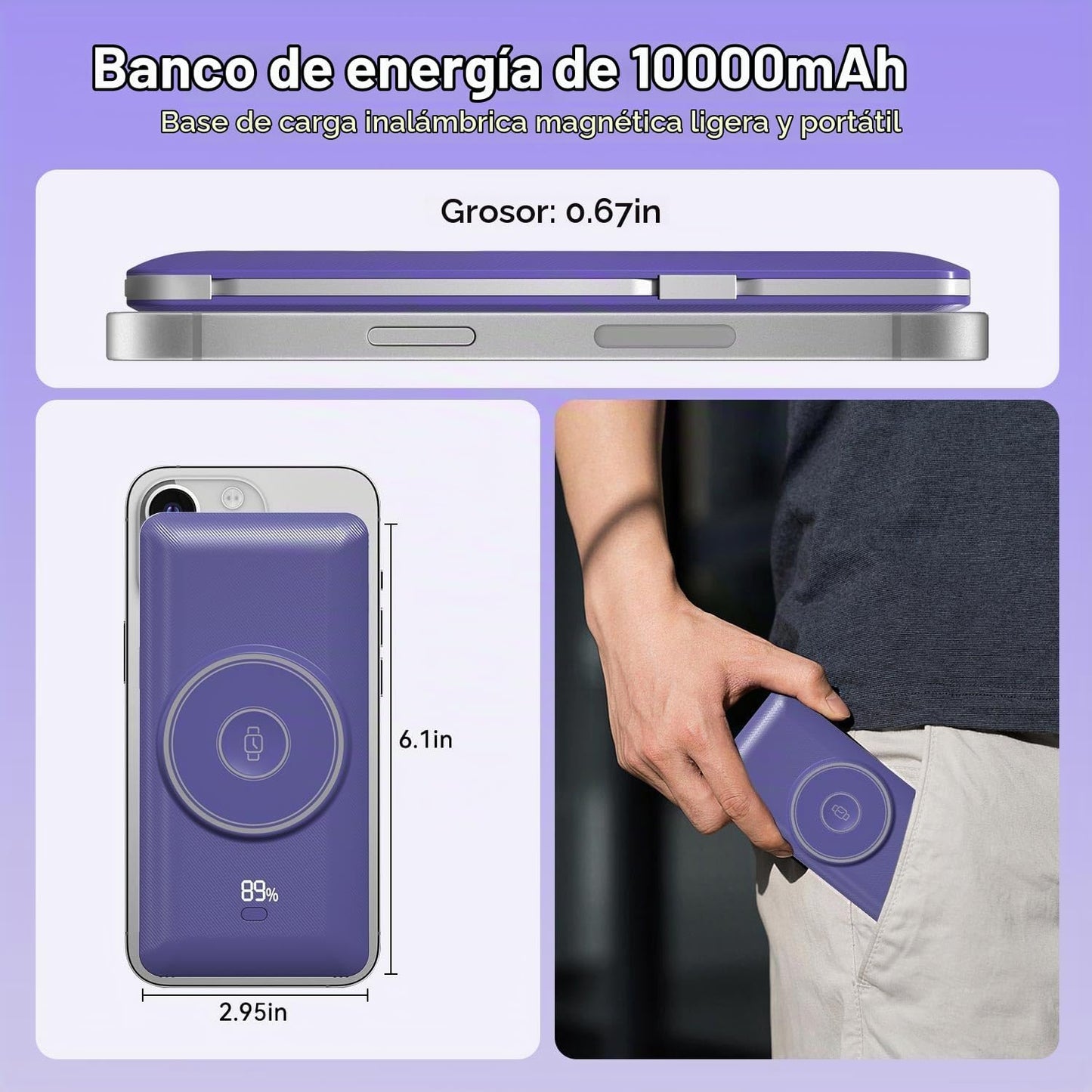 LUCKYFELLOW Banco de energía inalámbrico para teléfonos y Apple Wat...