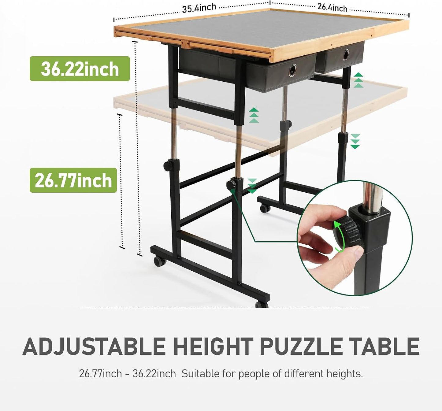 BuilderButler Mesa de rompecabezas de 1500 piezas con ruedas, cajon...