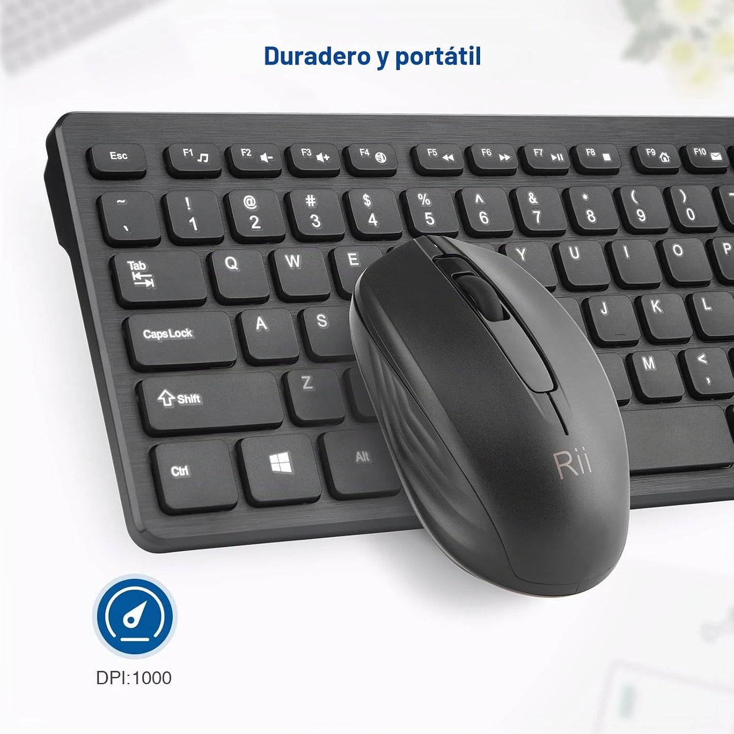 Combo de teclado y mouse inalámbricos: teclado estándar Rii para PC...