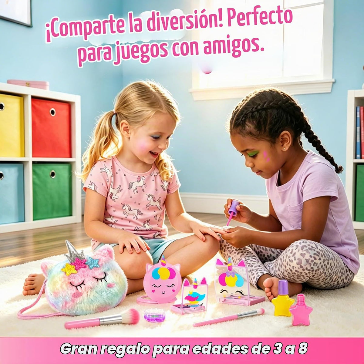 Kit de maquillaje real sin talco para niñas con bolso de unicornio...