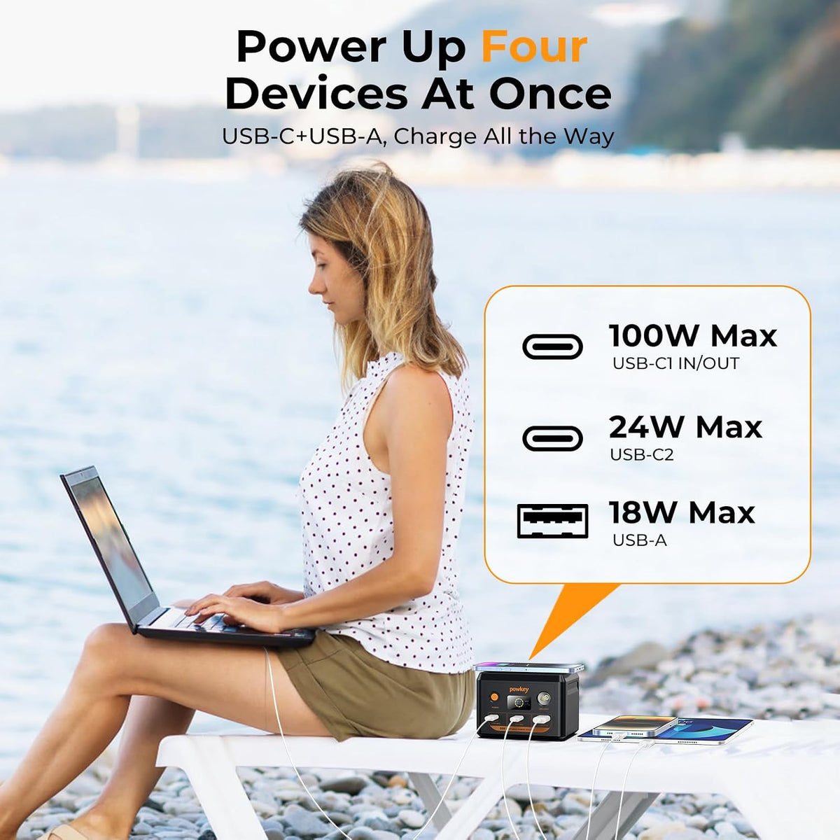 powkey Estación de energía para portátil 30000mAh 100W Cargador por...
