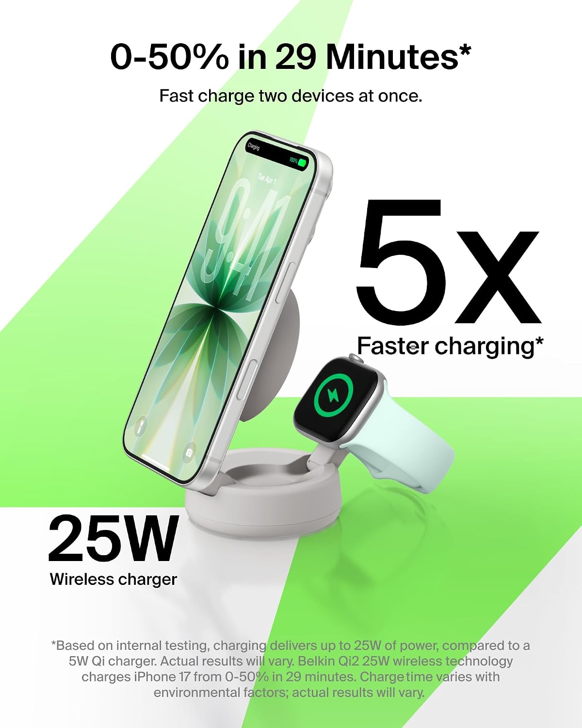 Belkin Qi2.2 25W Cargador inalámbrico 2 en 1 para iPhone, carga ráp...