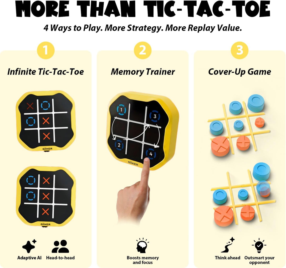 GiiKER Juego Tic Tac Toe Bolt, Juegos de Mano Originales 3 en 1, Ju...