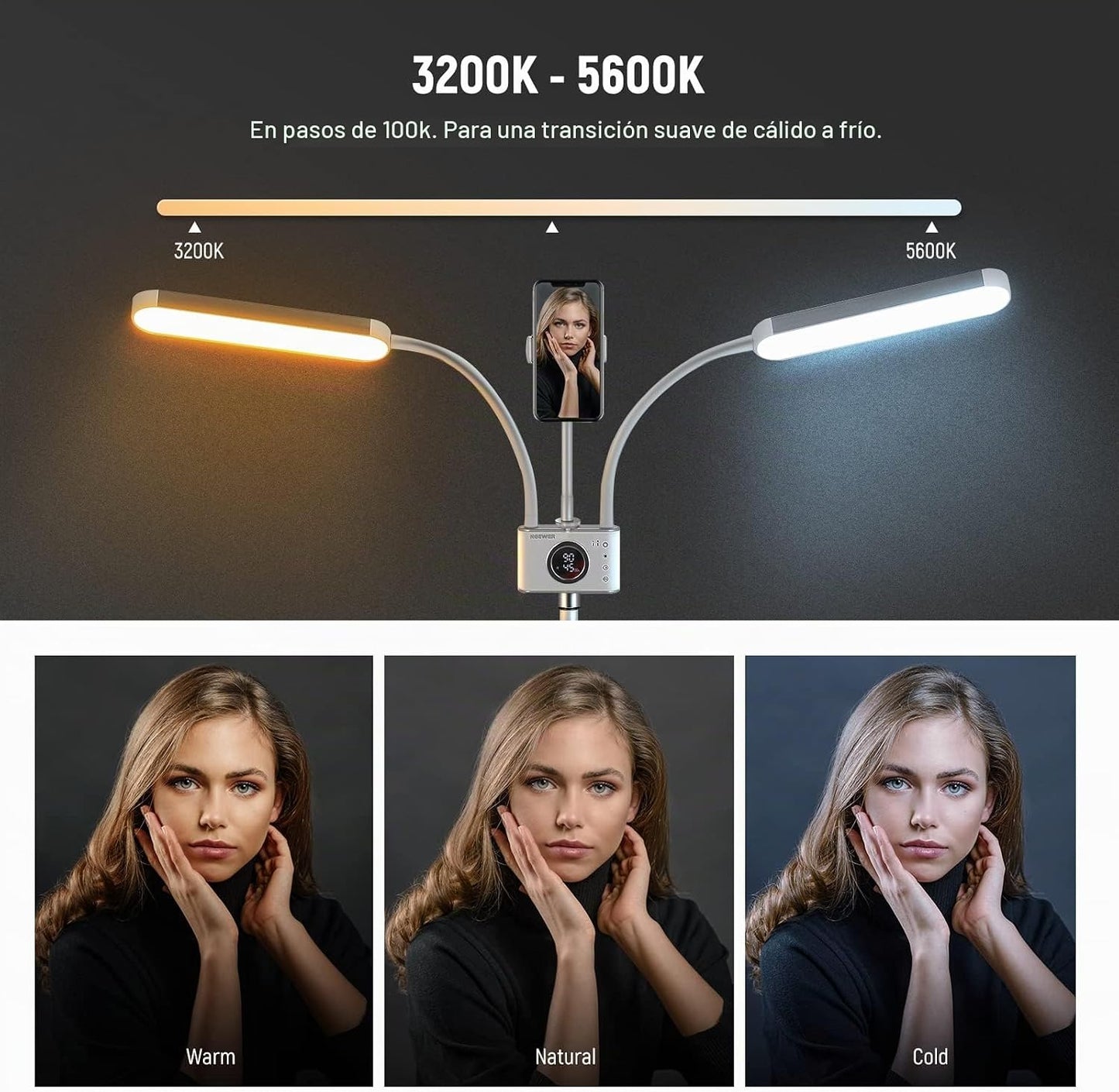 NEEWER Kit de Luz de Esteticista con Soporte para Teléfono y Bolsa...
