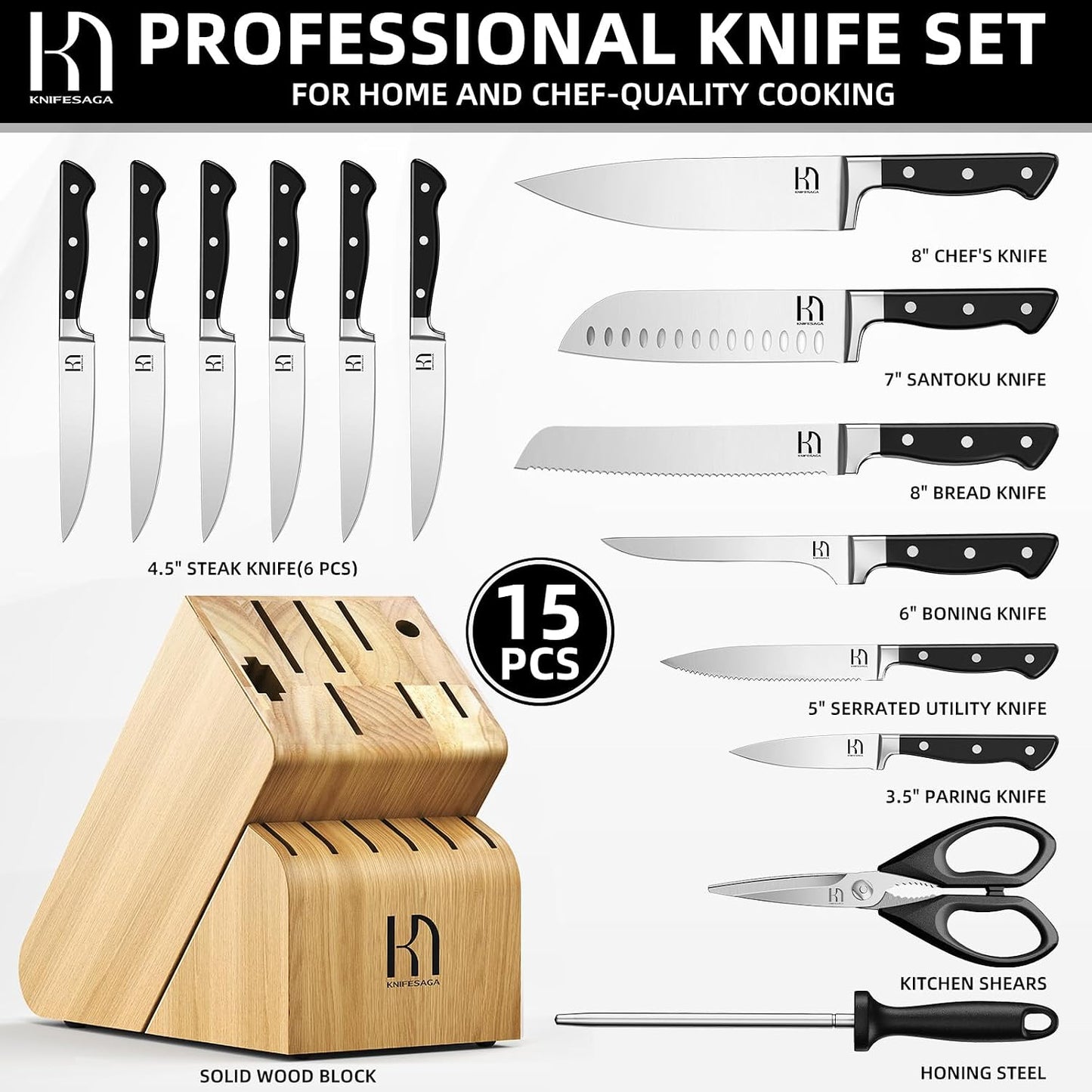 Juego de Cuchillos, Juego de Bloque de Cuchillos de Cocina de 15 Pi...