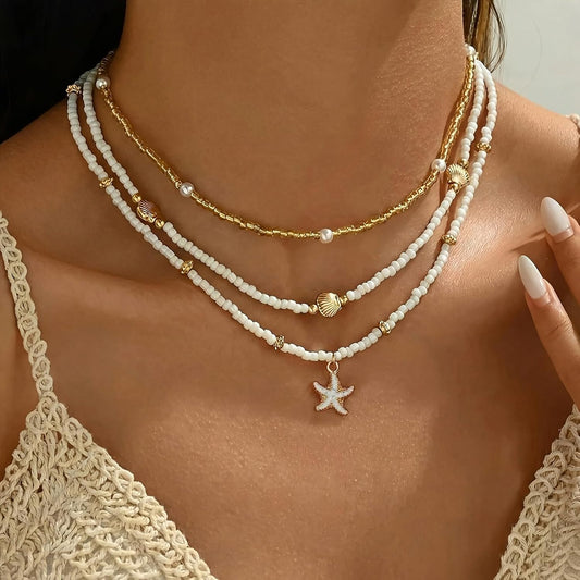 Nackiy Collar de concha marina hecho a mano para mujer, collar de c...