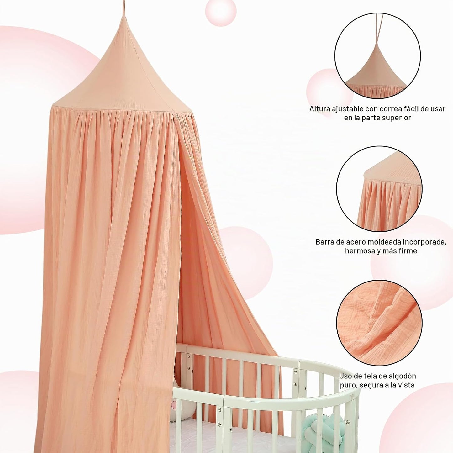 Cortina de cama para niños de algodón, cortina colgante para cuna d...