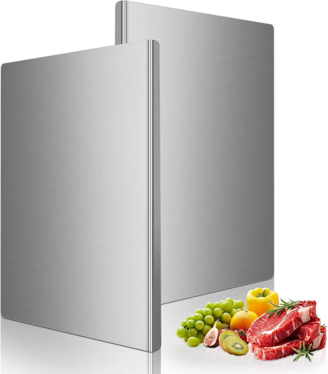 Tabla de cortar de acero inoxidable de 2 piezas con borde, tabla de...