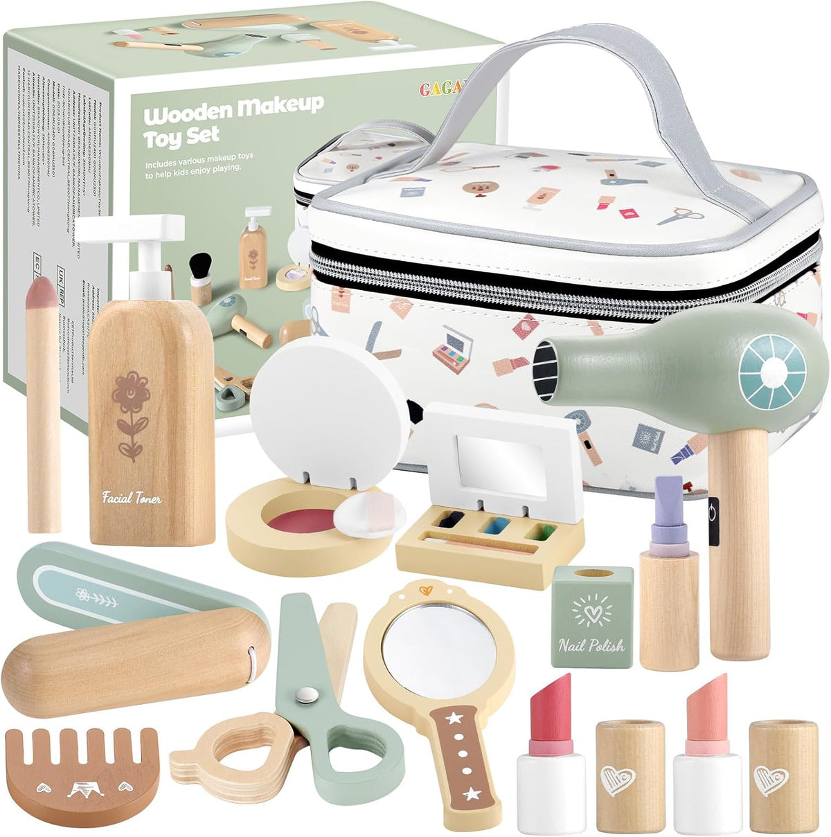 GAGAKU Juego de juguetes de maquillaje de madera para niños pequeño...