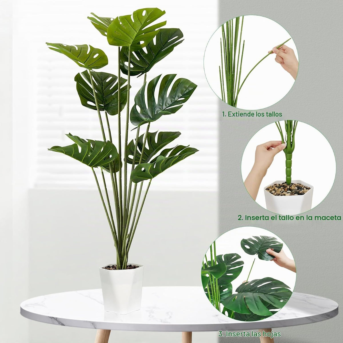 SAJANDAS Juego de 2 plantas artificiales Monstera Deliciosa en mace...