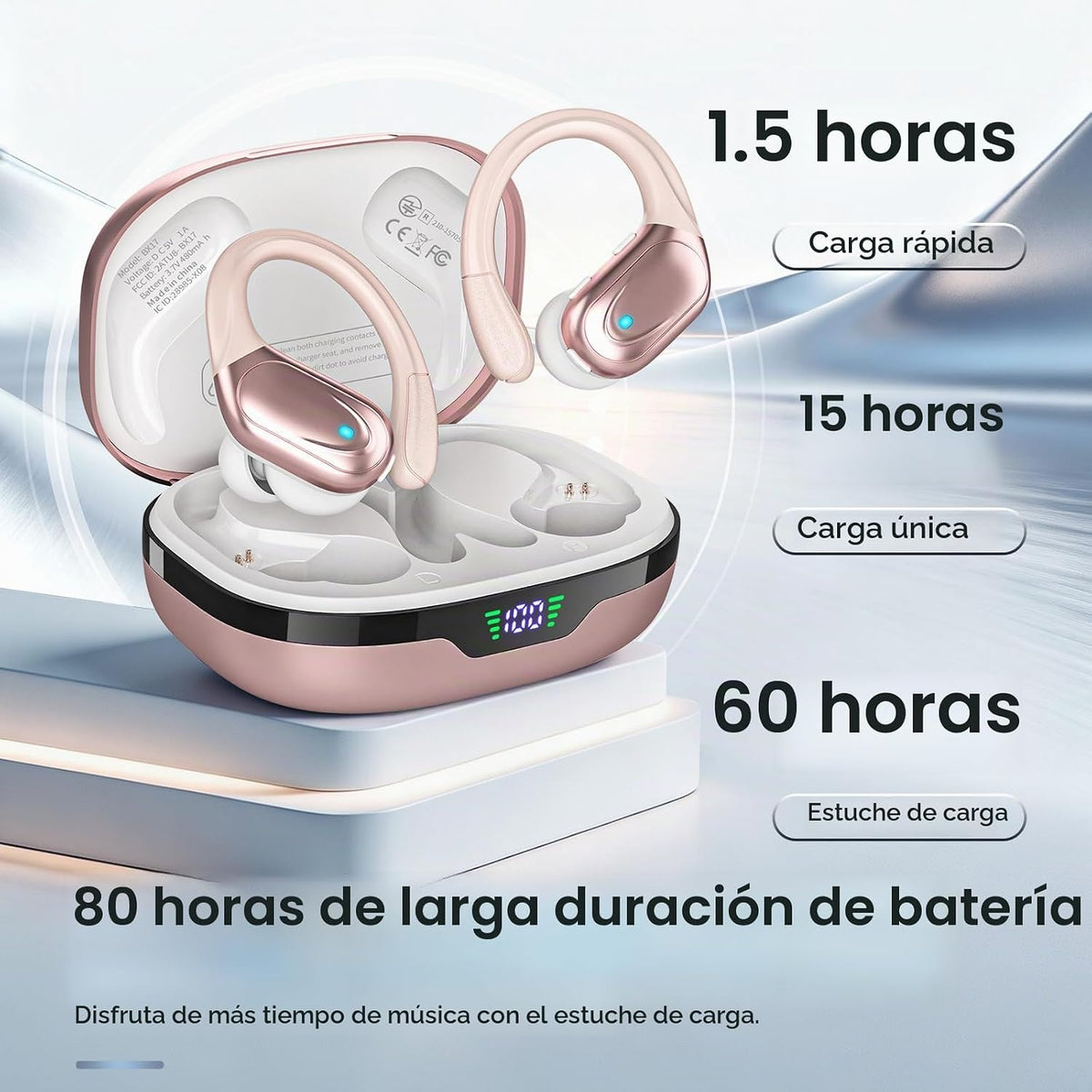 HAOYUYAN Auriculares deportivos Bluetooth inalámbricos, 80 horas de...