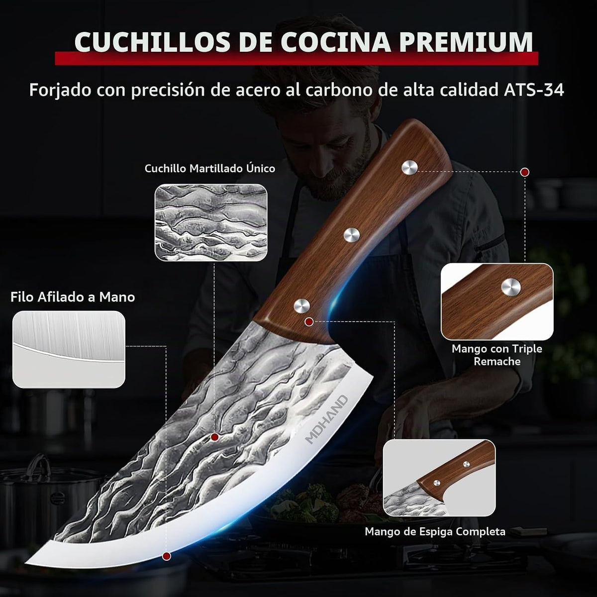 MDHAND Juego de cuchillos de carnicero, juego de cuchillos de chef...