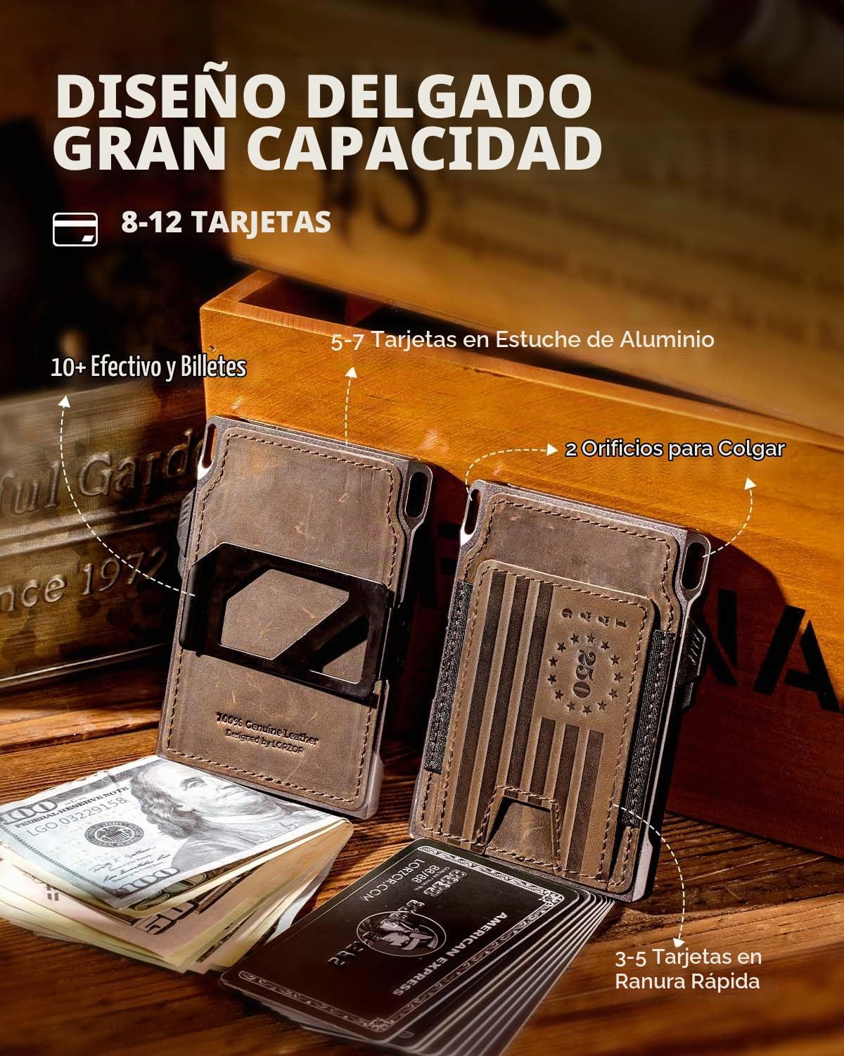 LORZOR Cartera táctica delgada, cartera minimalista para hombres, c...
