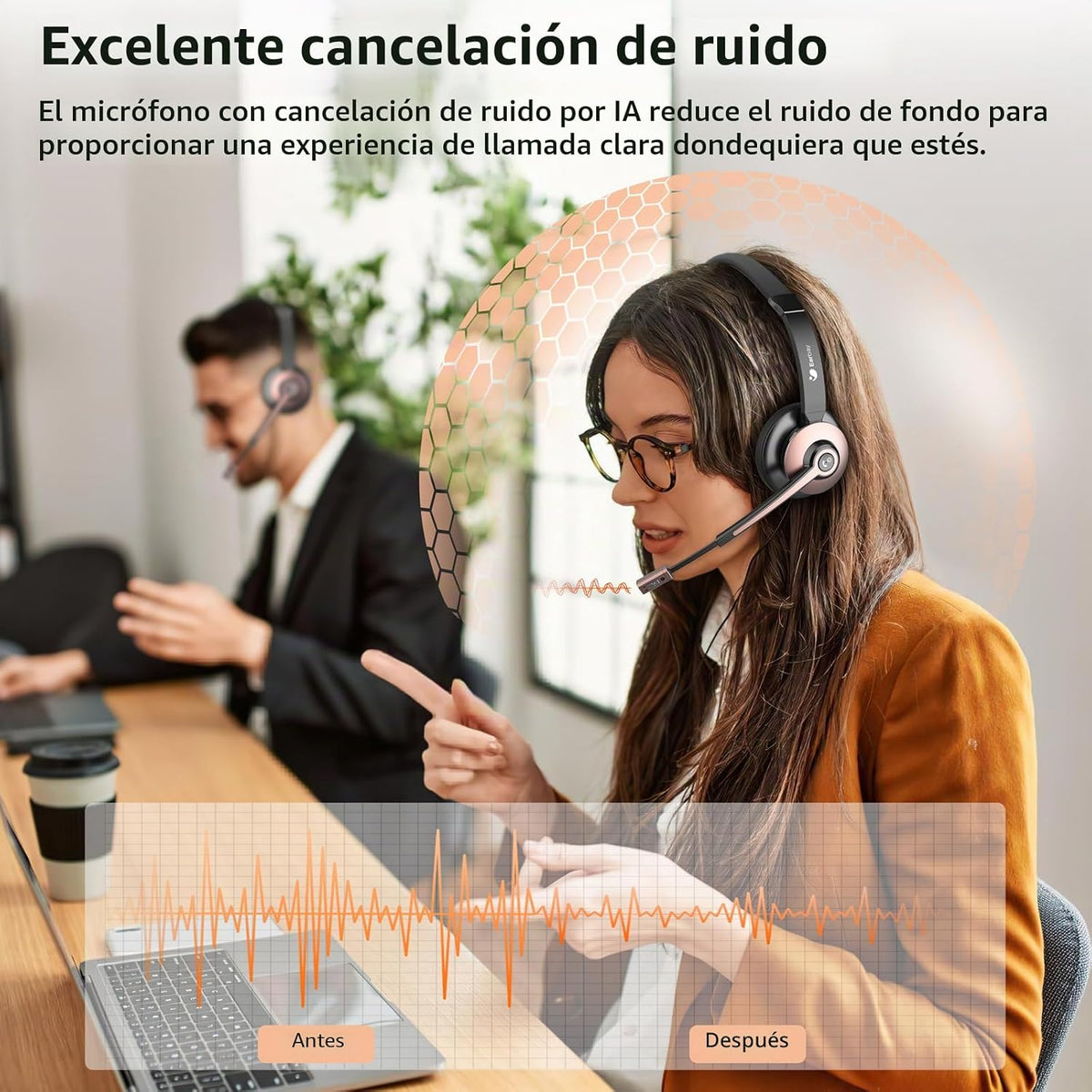 Auriculares inalámbricos con micrófono para el trabajo, auriculares...
