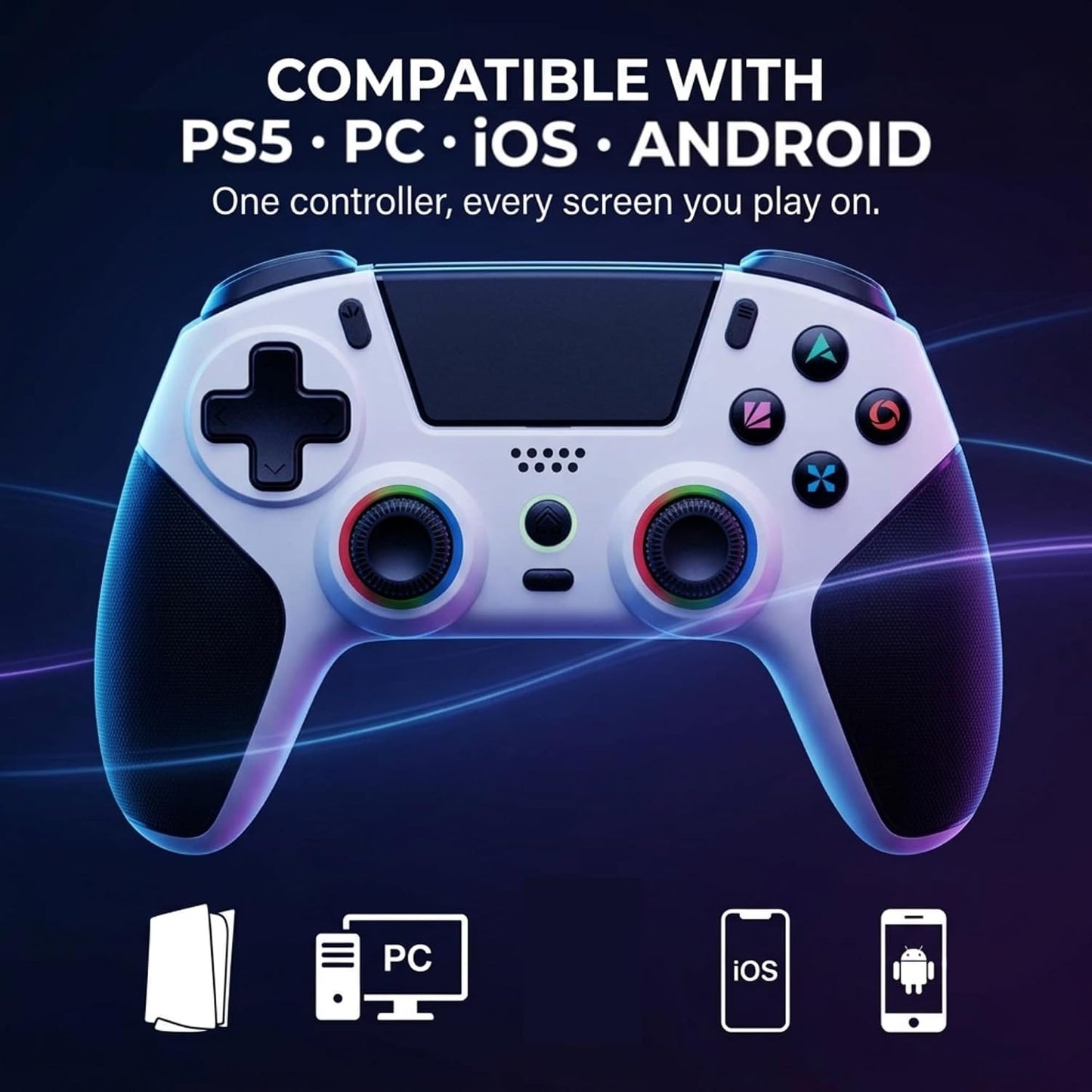 ZORVX Mando Inalámbrico Gaming Compatible con PS5, PC, iOS y Androi...