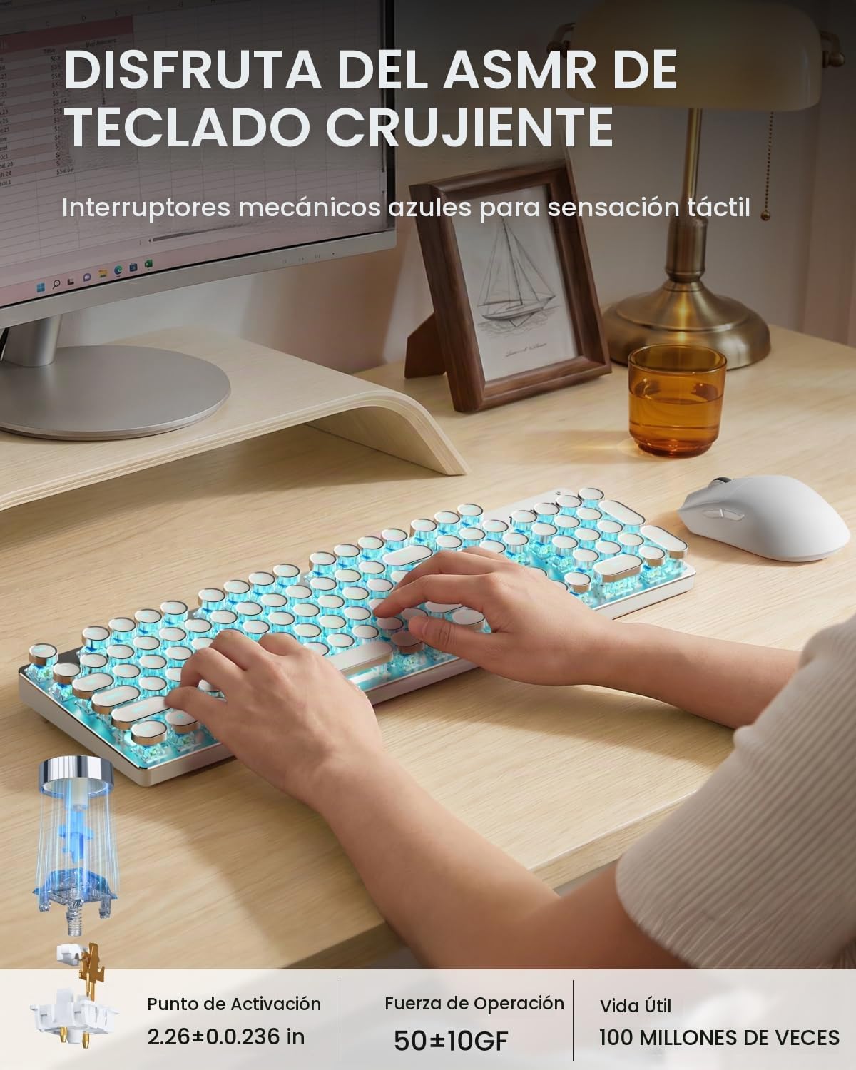 Combo de teclado y mouse inalámbricos, teclado retroiluminado azul...