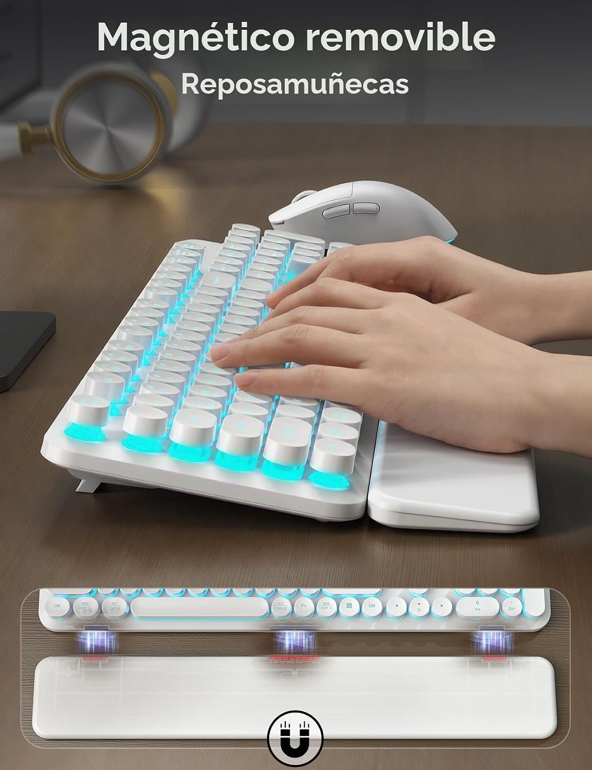 Teclado inalámbrico y mouse retroiluminados, teclado de máquina de...