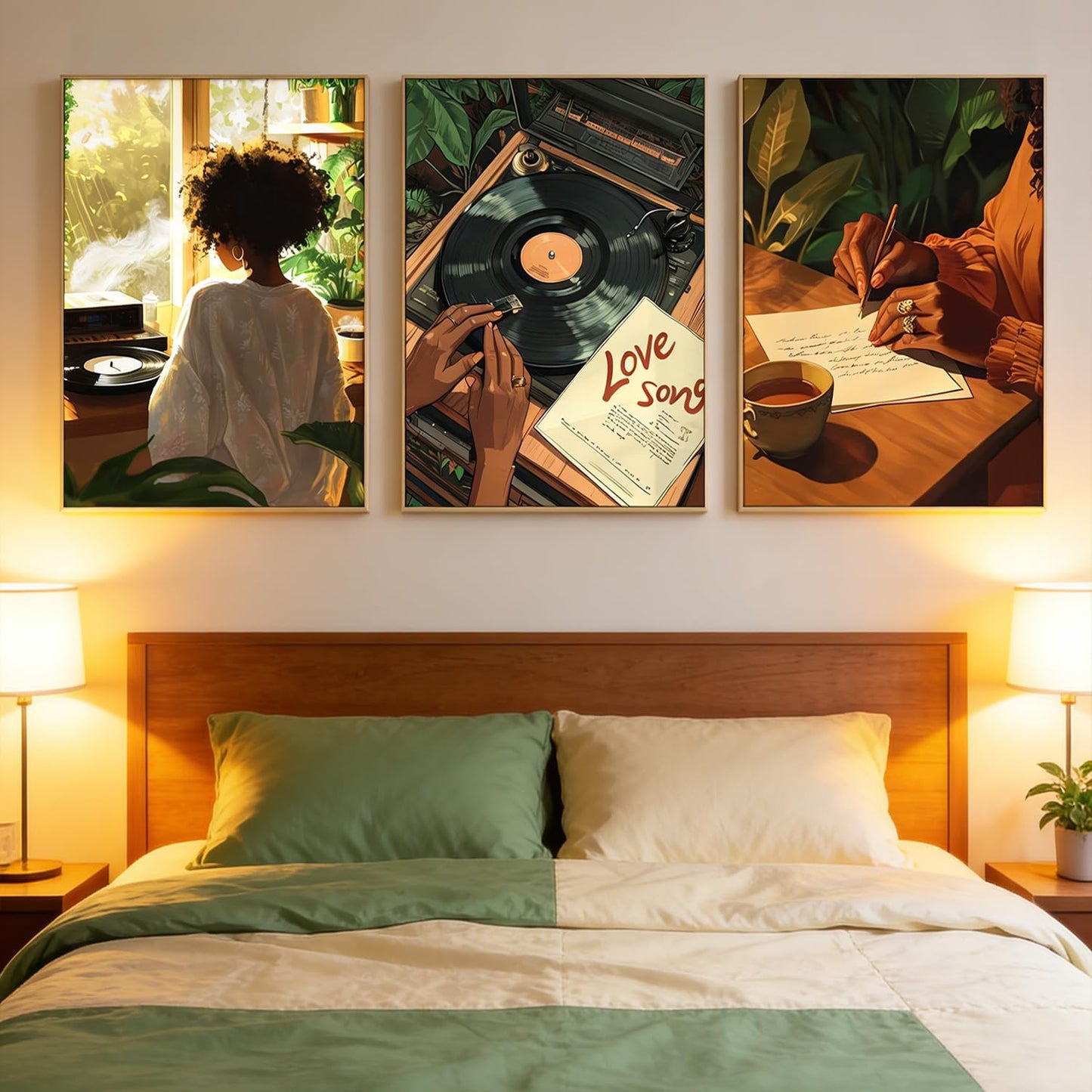 3 piezas de lienzo de mujer negra, arte de pared a la moda, pintura...