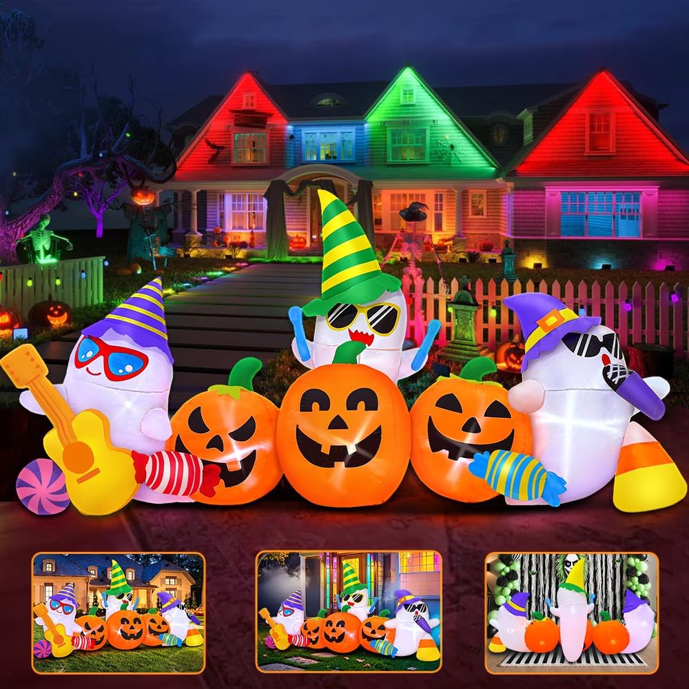 Decoración inflable de Halloween de 8 pies con diseño de calabaza f...