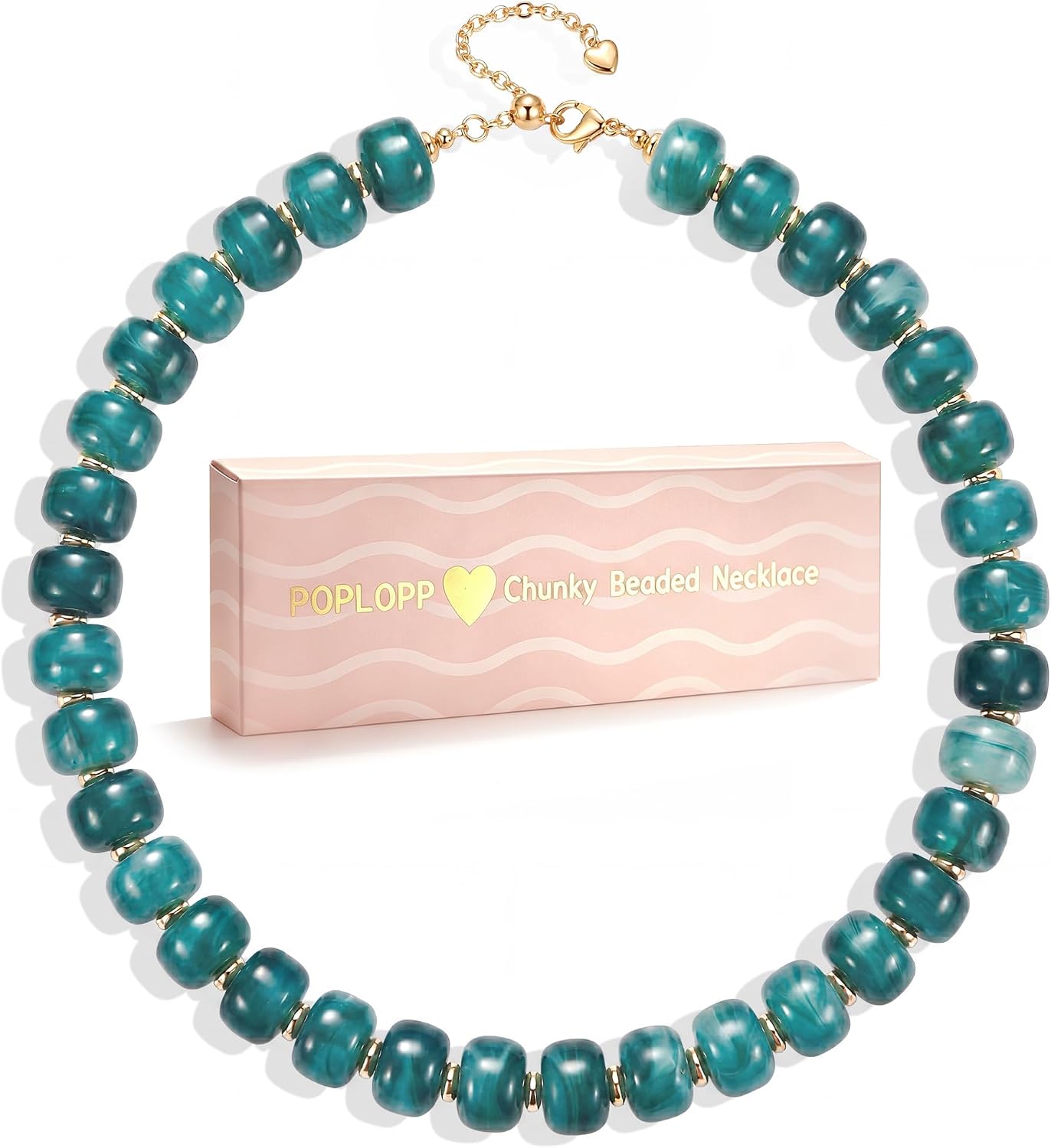 POPLOPP Collares de cuentas gruesas para mujer, gargantilla de cuen...