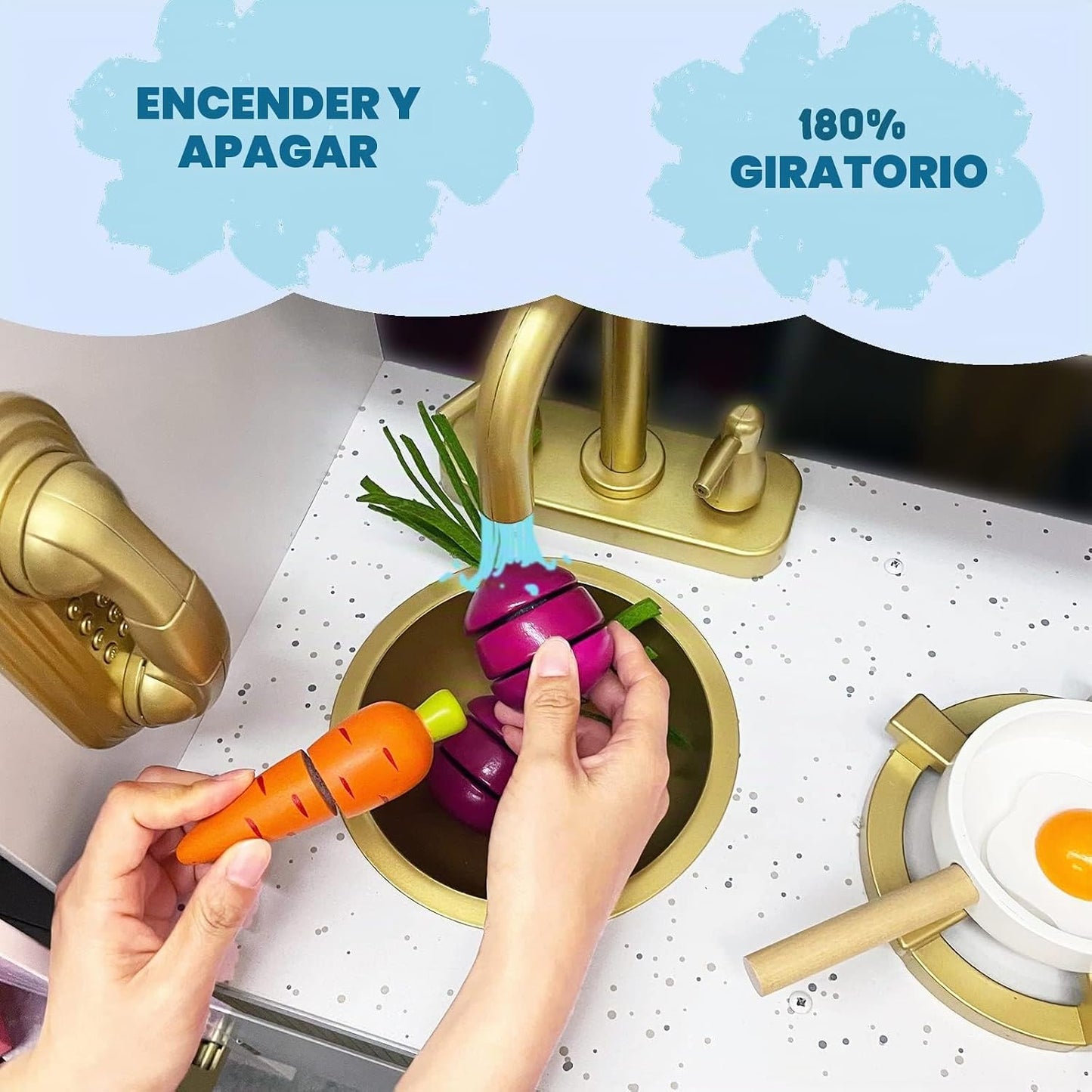 WoodenEdu Juego de cocina para niños de 3 a 8 años, cocina de jugue...