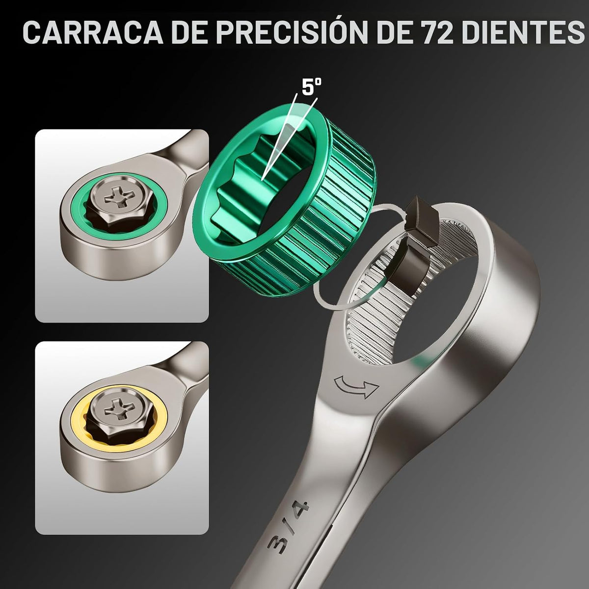 GRENPRO Juego de llaves de trinquete, juego de llaves combinadas mé...