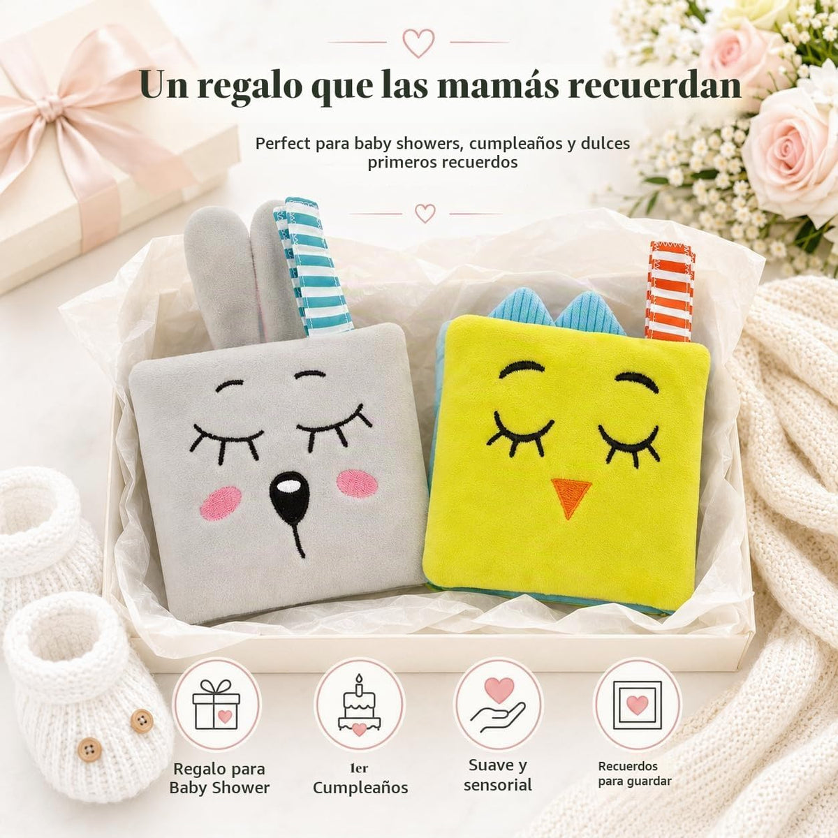 bebe mondo Juguete de espejo de conejo para bebé, libros suaves y a...