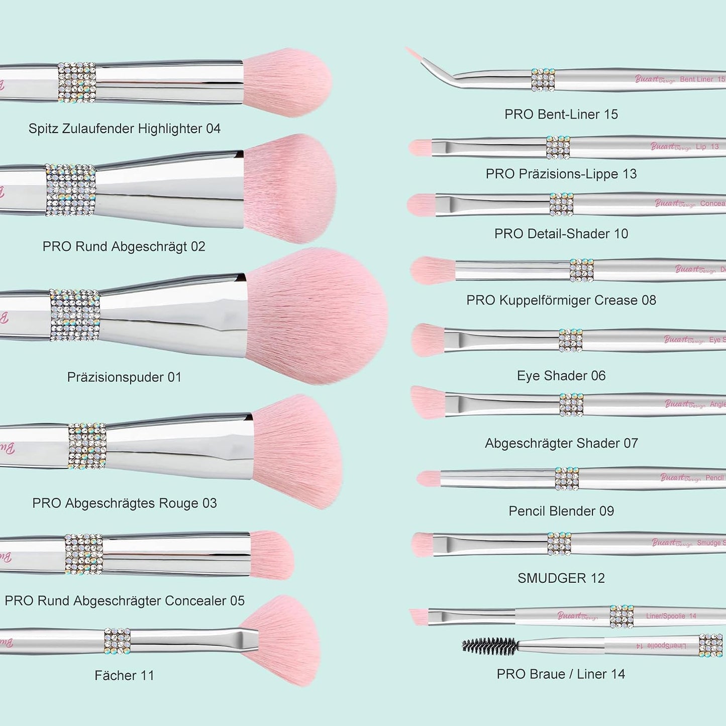 Bueart Design Juego elegante de brochas de maquillaje rosa pálido u...