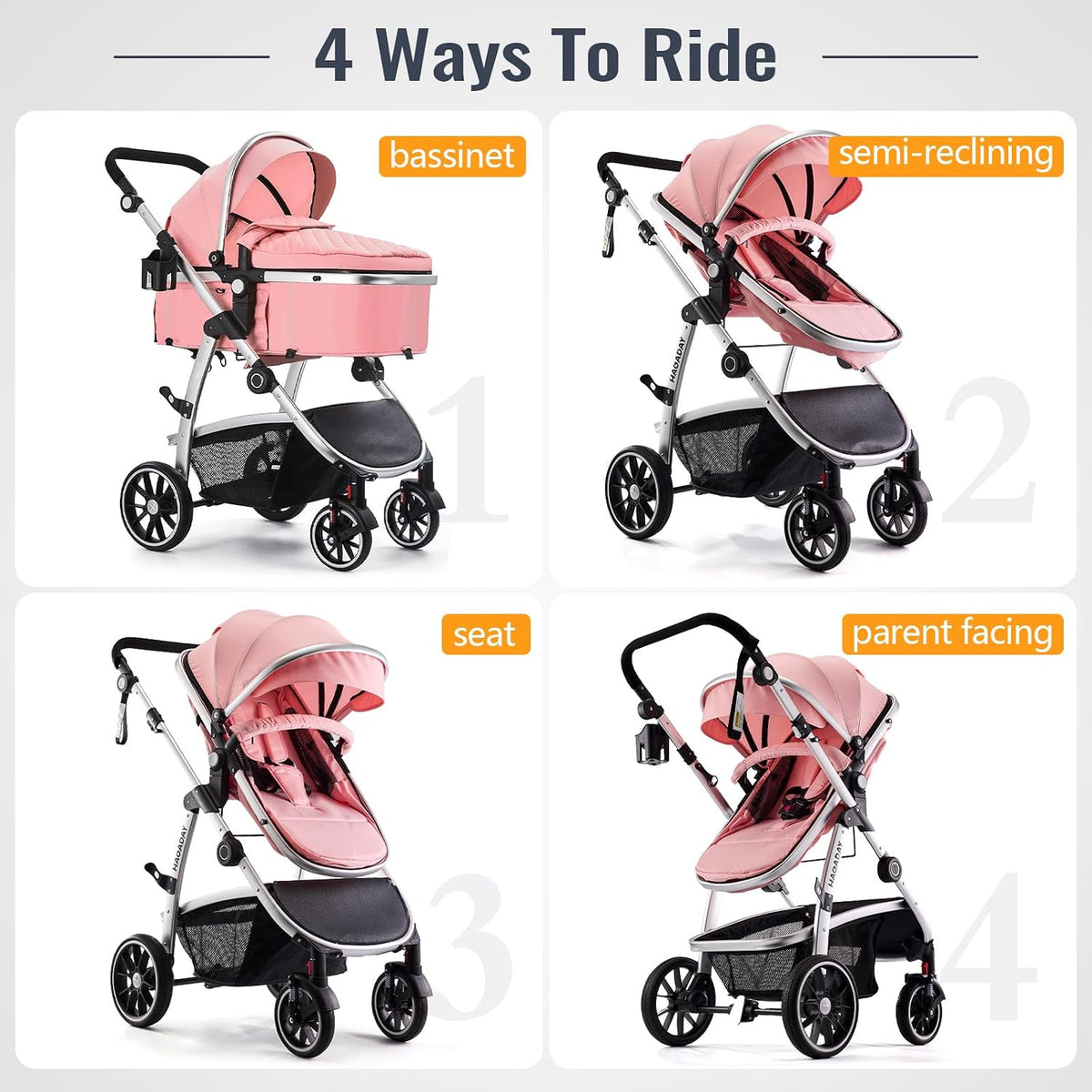 Hagaday Cochecito de bebé, asiento reversible 2 en 1 para niños peq...