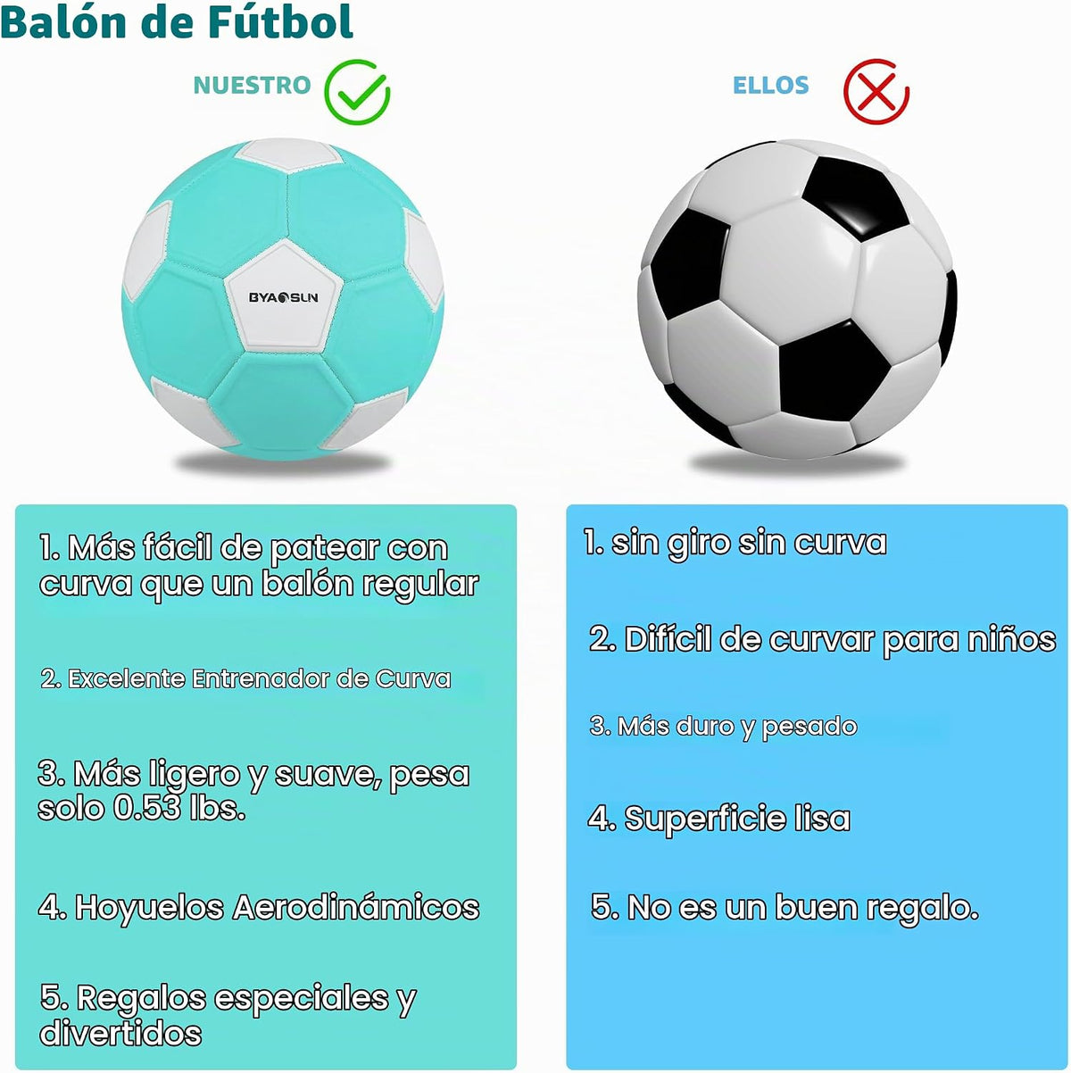 BYAOSUN Curve - Balón de fútbol tamaño 4, pelotas suaves para exter...