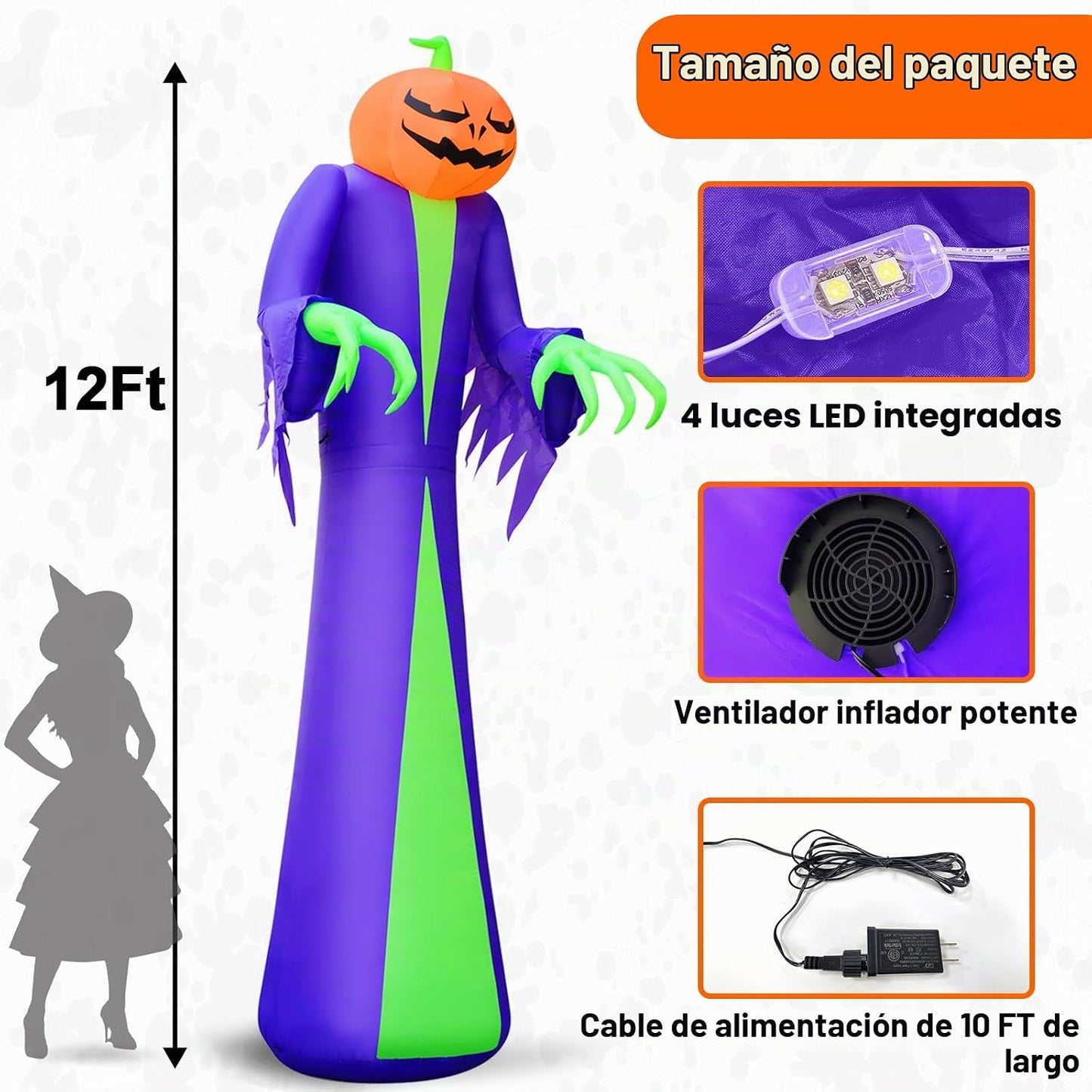 Inflables gigantes de Halloween de 12 pies, decoración de patio con...