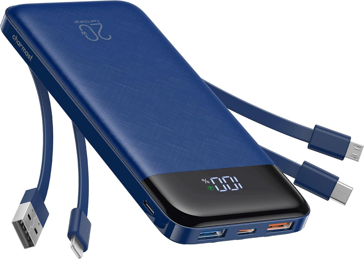 Charmast Cargador portátil de 20000mAh con cables incorporados, ban...