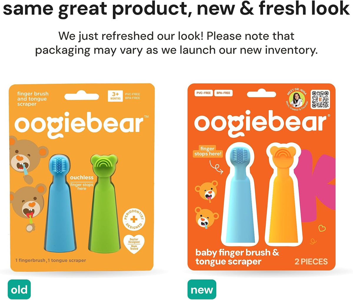 oogiebear Cepillo de dedo para bebé y raspador de lengua, silicona...