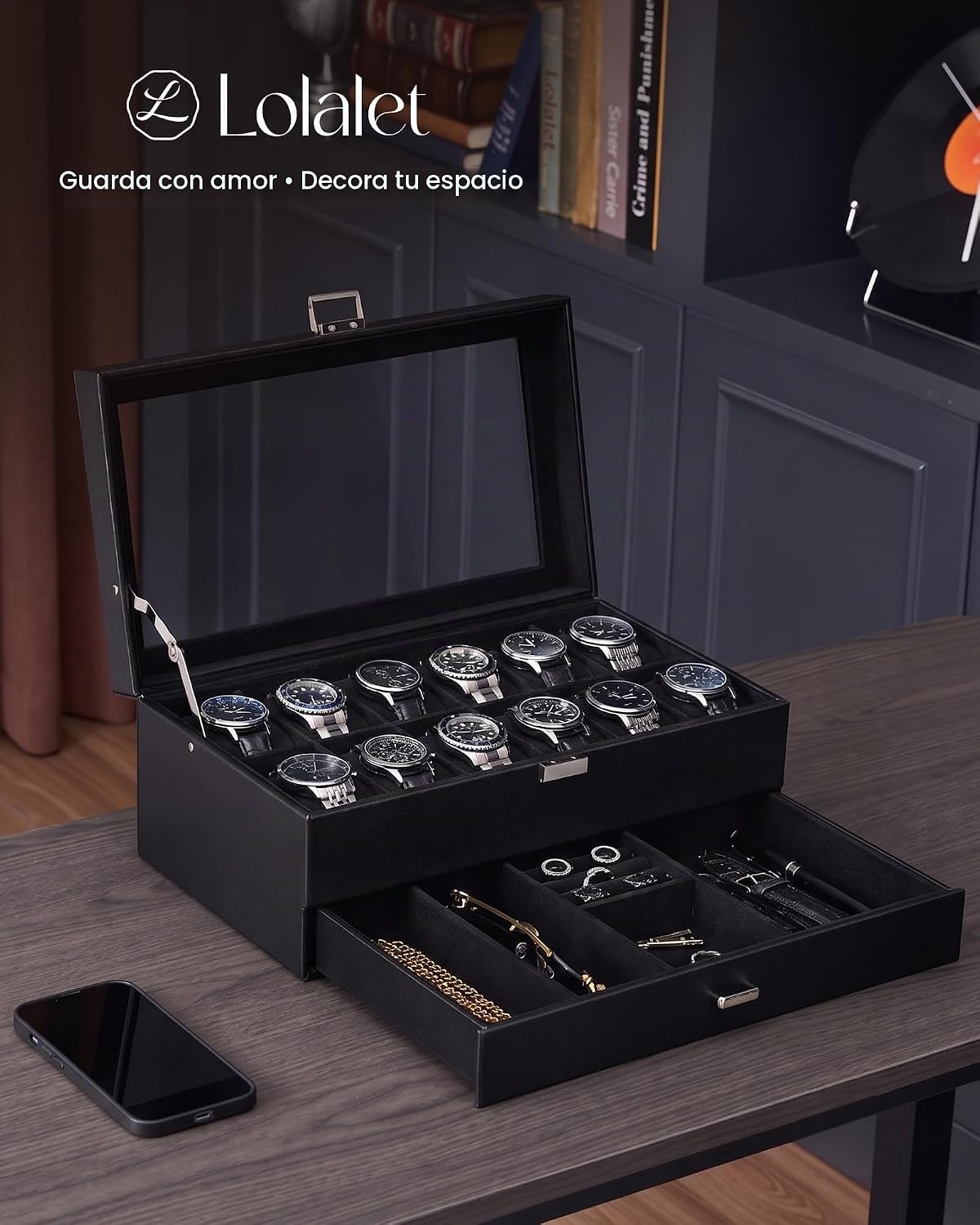 Lolalet Estuche para Reloj para Hombre, Joyero para Hombre con 12 R...