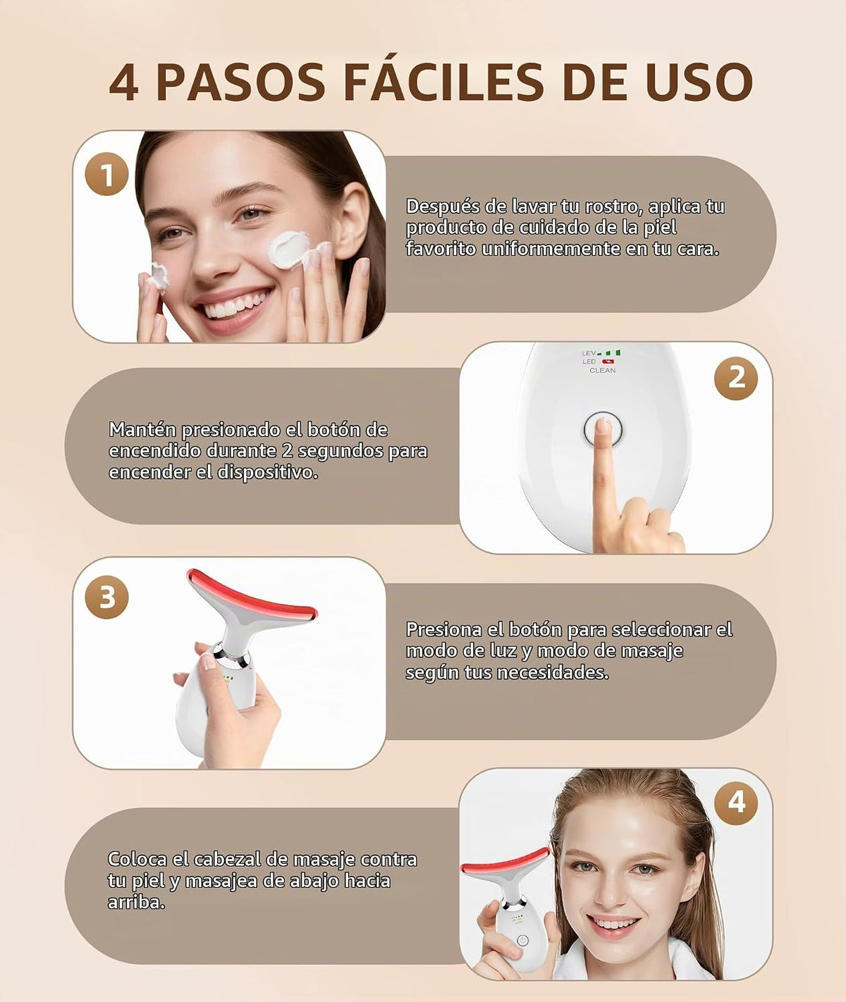 Jobazok Terapia de luz roja para cara y cuello, herramienta de masa...