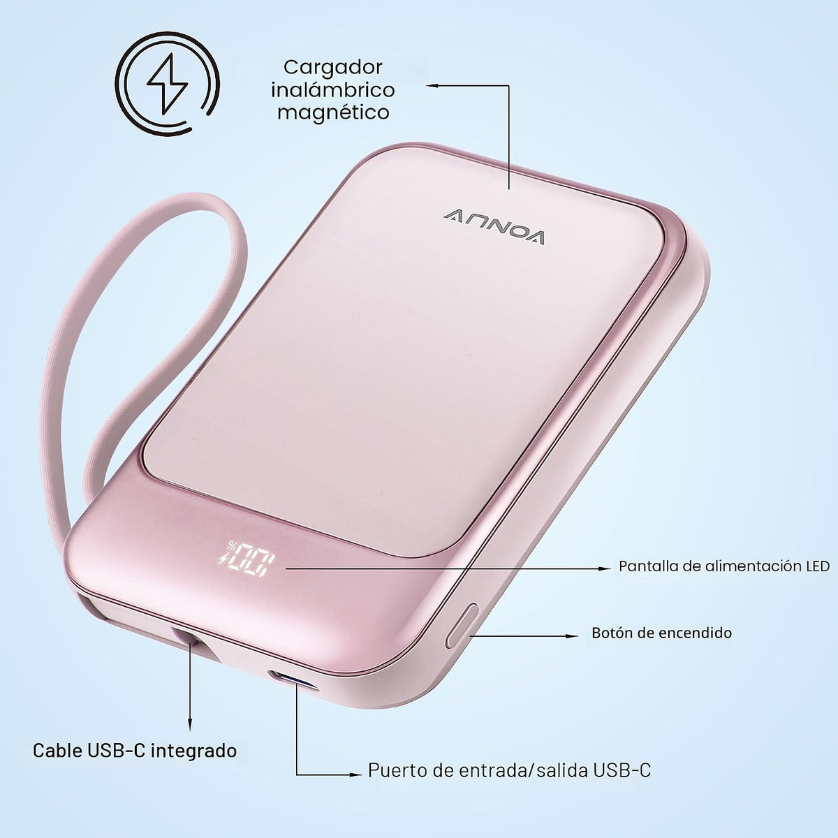 VONUV Banco de energía magnético de 10000mAh, cargador portátil ina...