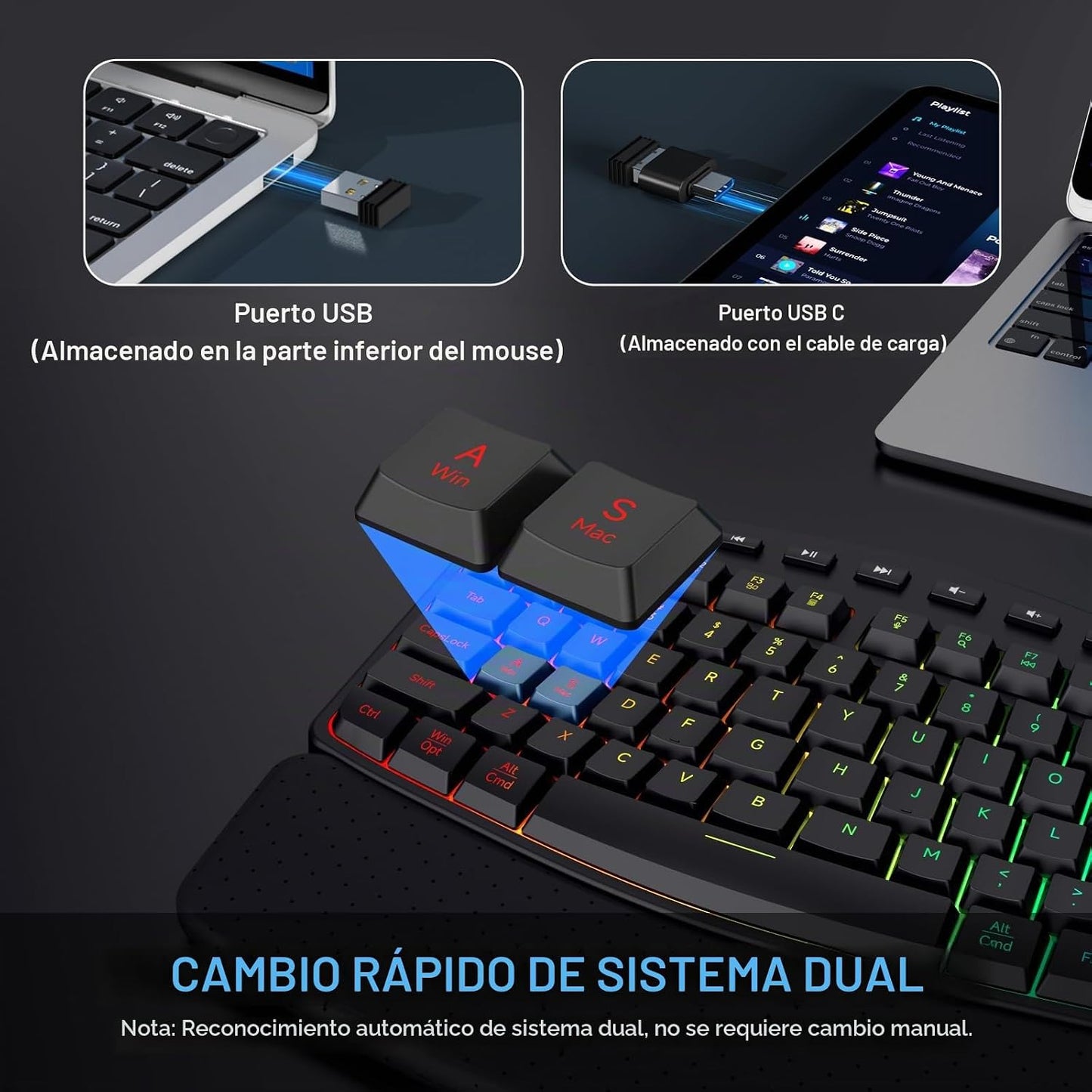 COLIKES Teclado inalámbrico ergonómico y mouse silencioso, teclado...