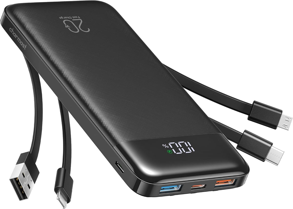 Charmast - Cargador portátil de 20000 mAh con cables incorporados,...