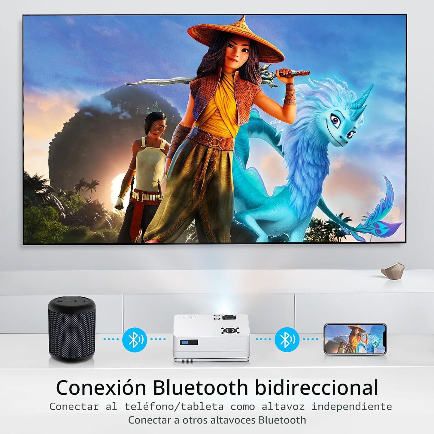 Proyector Native 1080P con WiFi 6 y Bluetooth bidireccional, proyec...