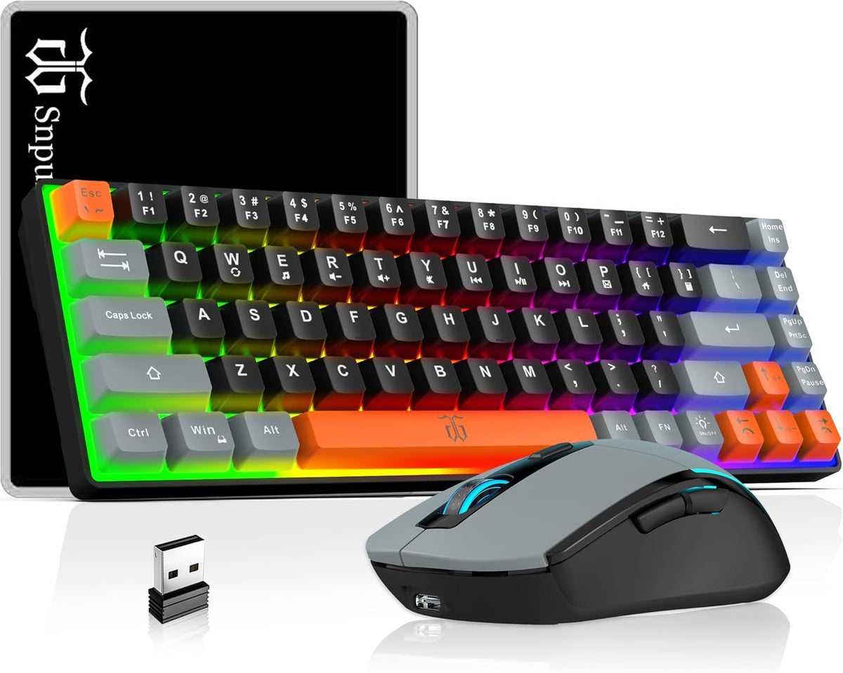 Snpurdiri Combo de teclado y mouse inalámbricos 60% para juegos, ba...